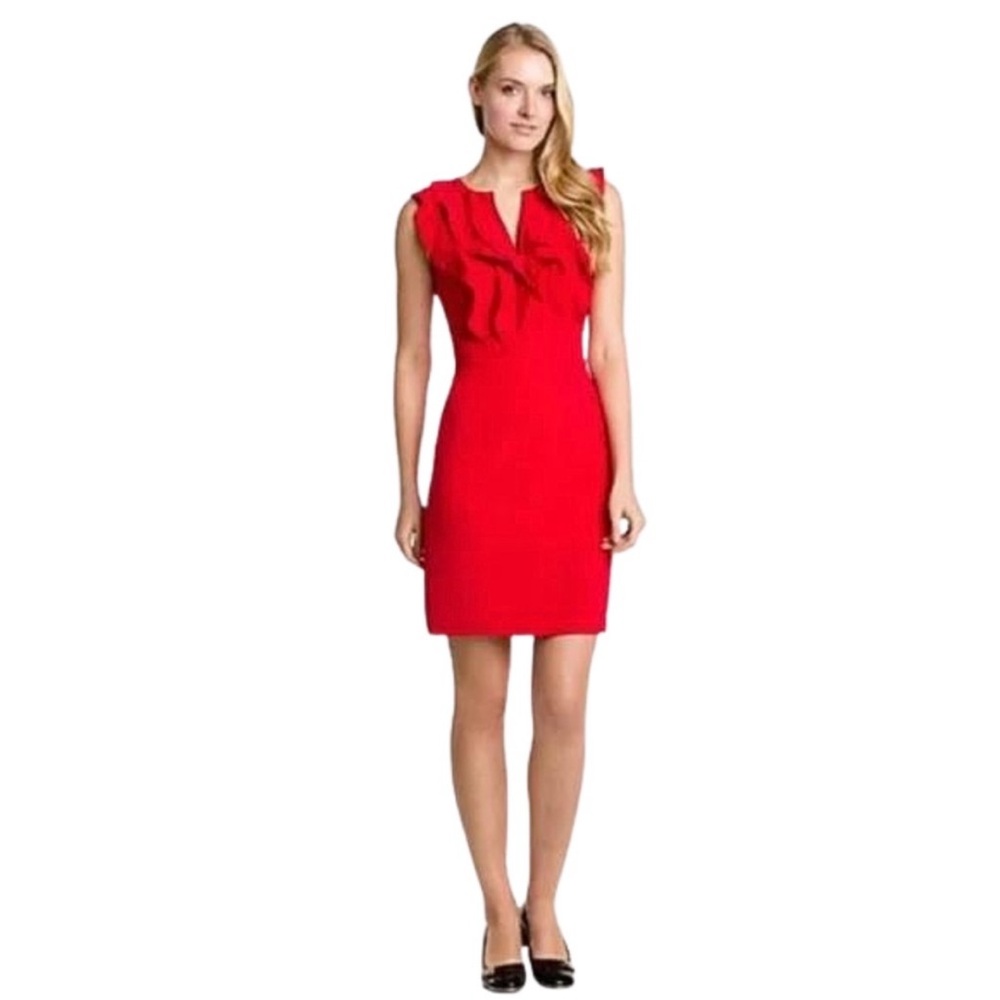 Tory Burch Raeca Silk Dress Size 6 Russian Red Ruffled Mini Sleeveless Crepe